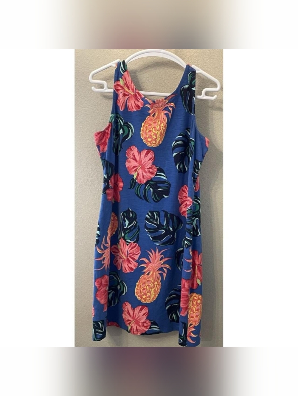 Tommy Bahama Dress Large Sleeveless Tropical Floral Blue Tennis Summer Vacation